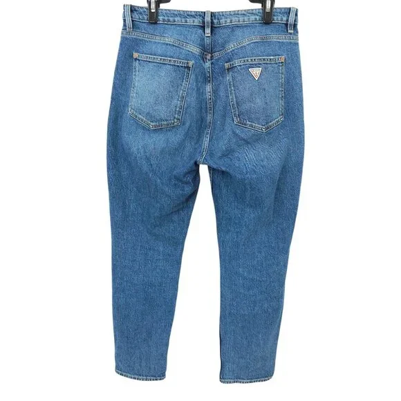 Guess Mom Jeans High Rise Womens 31x27 Med Wash Denim Ankle Style Cropped Pants - Picture 2 of 15